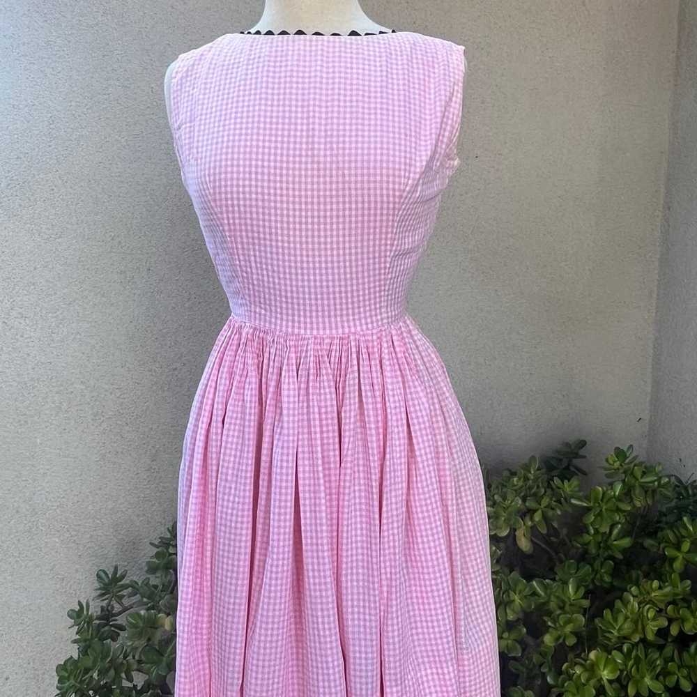 Vintage 60s gingham checker dress pink white blac… - image 12