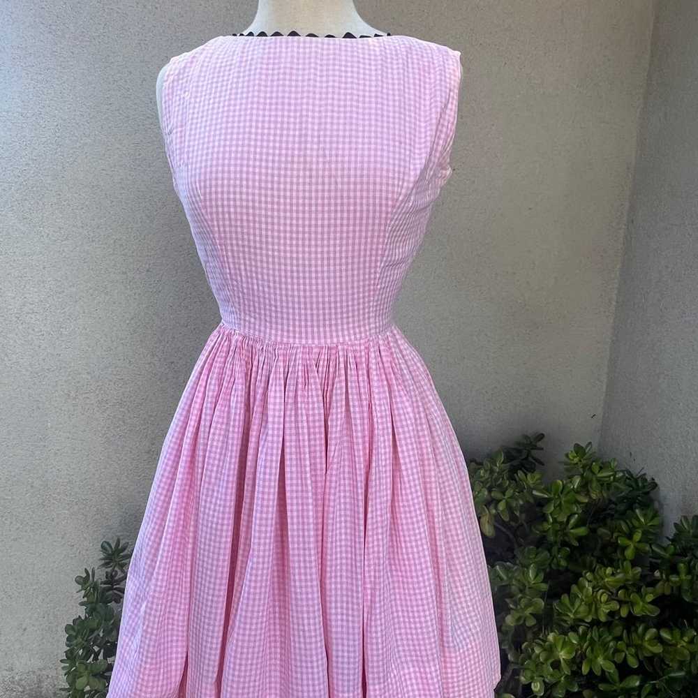 Vintage 60s gingham checker dress pink white blac… - image 2