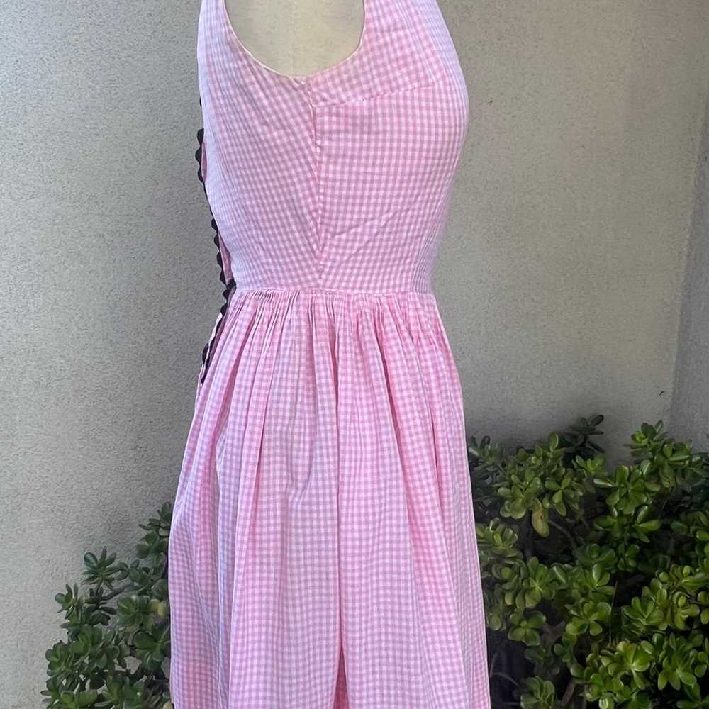 Vintage 60s gingham checker dress pink white blac… - image 4