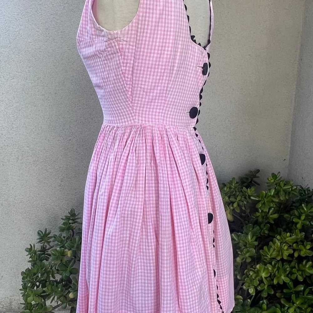 Vintage 60s gingham checker dress pink white blac… - image 5