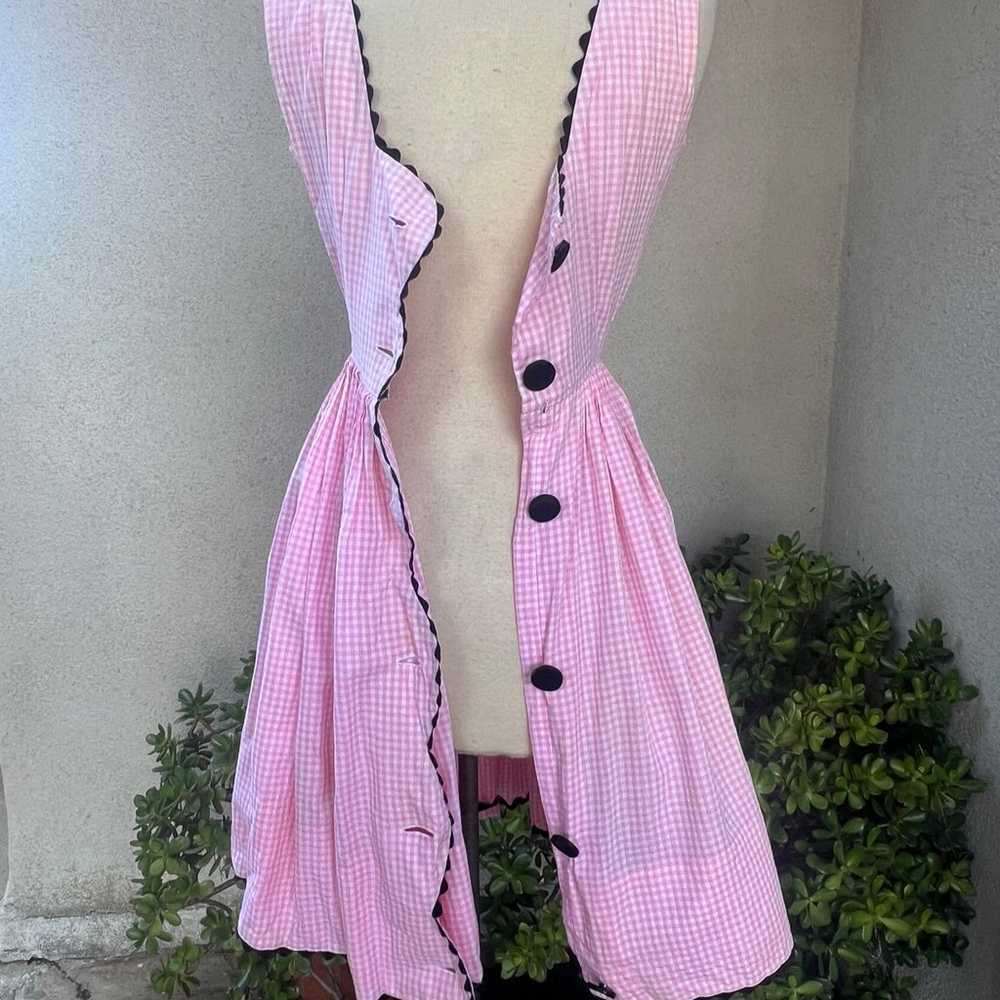 Vintage 60s gingham checker dress pink white blac… - image 6