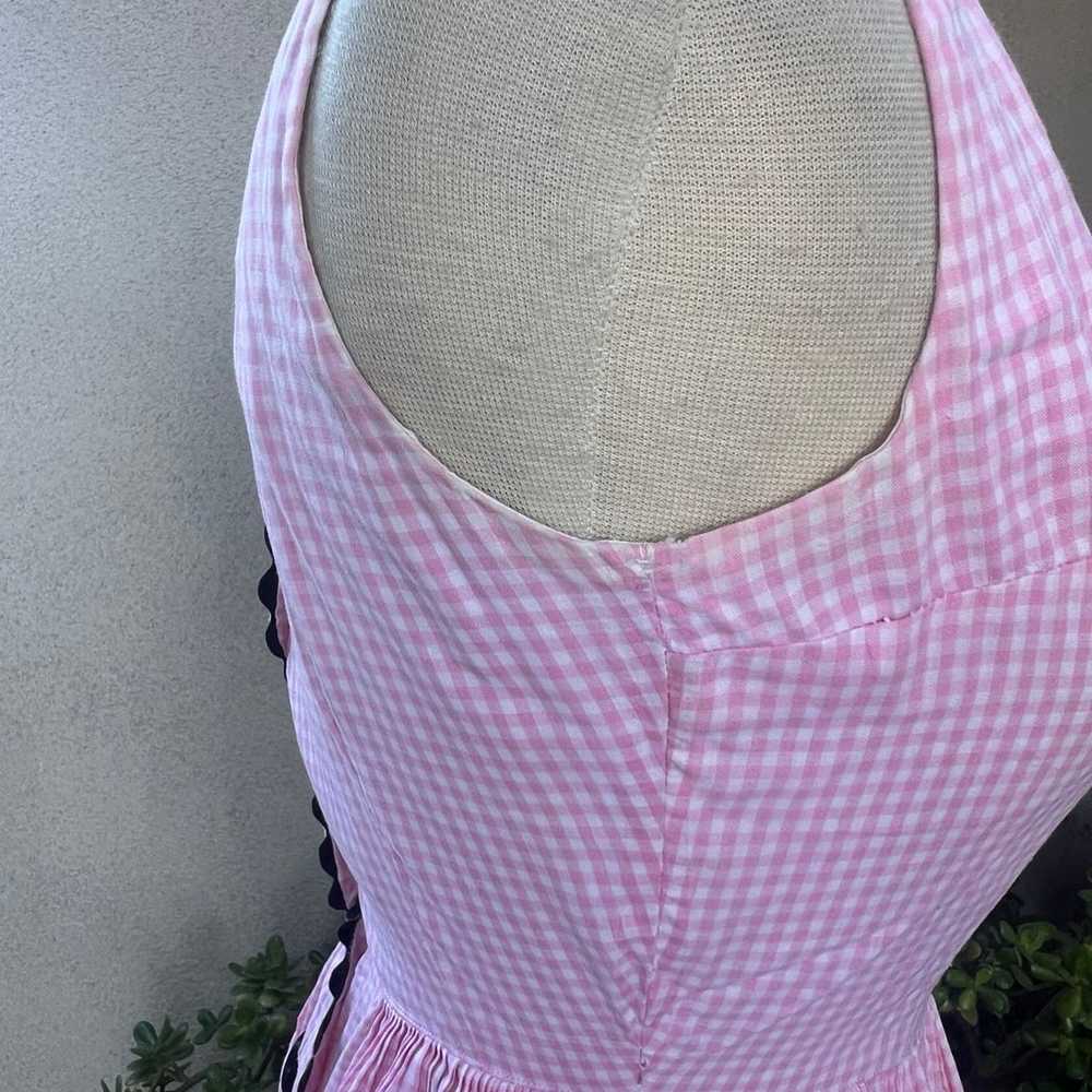 Vintage 60s gingham checker dress pink white blac… - image 9