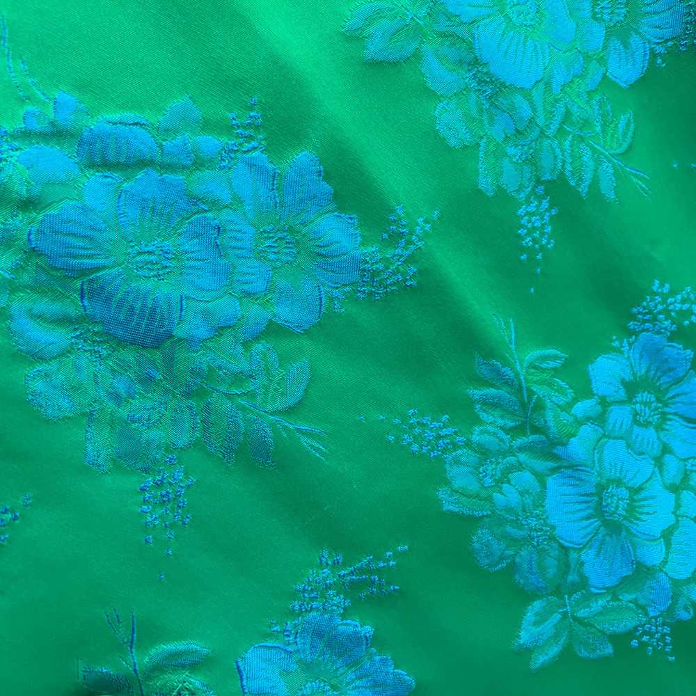 Vtg  Maxan Green Blue Floral Brocade Dress Maxi s… - image 11