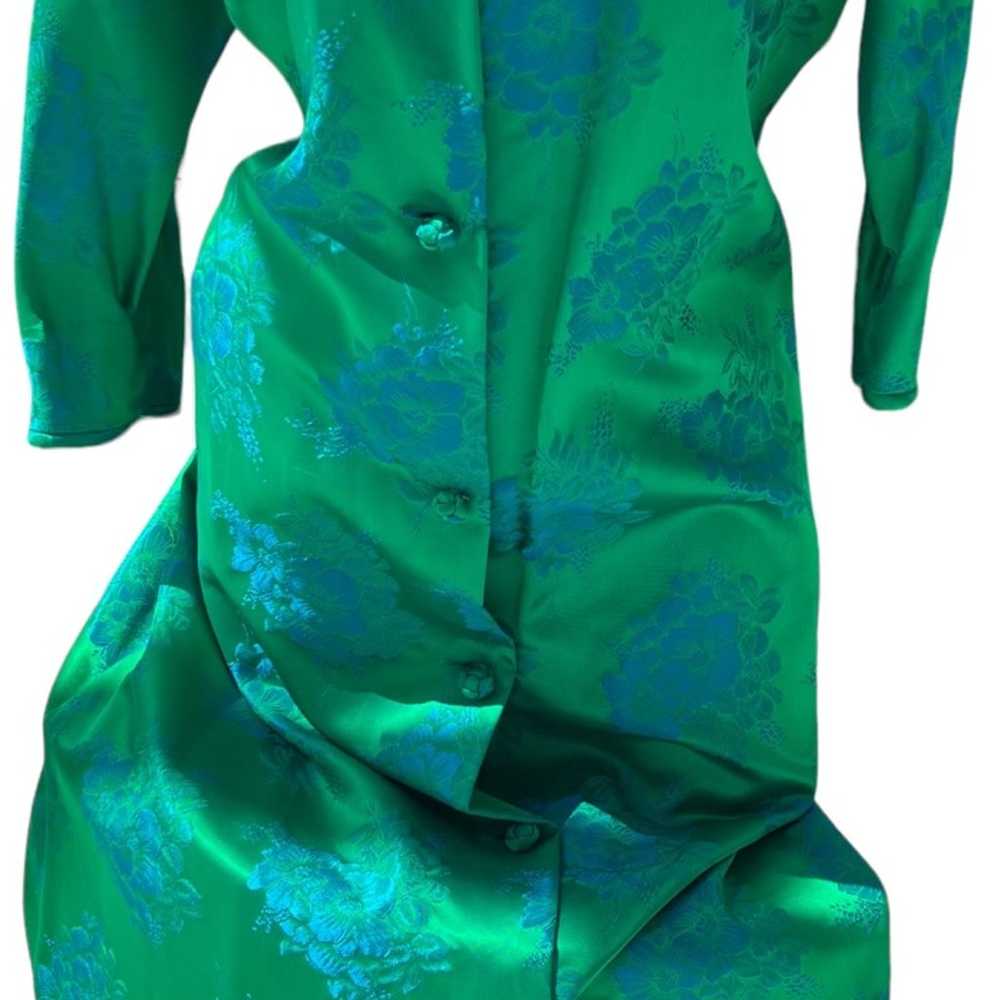 Vtg  Maxan Green Blue Floral Brocade Dress Maxi s… - image 2
