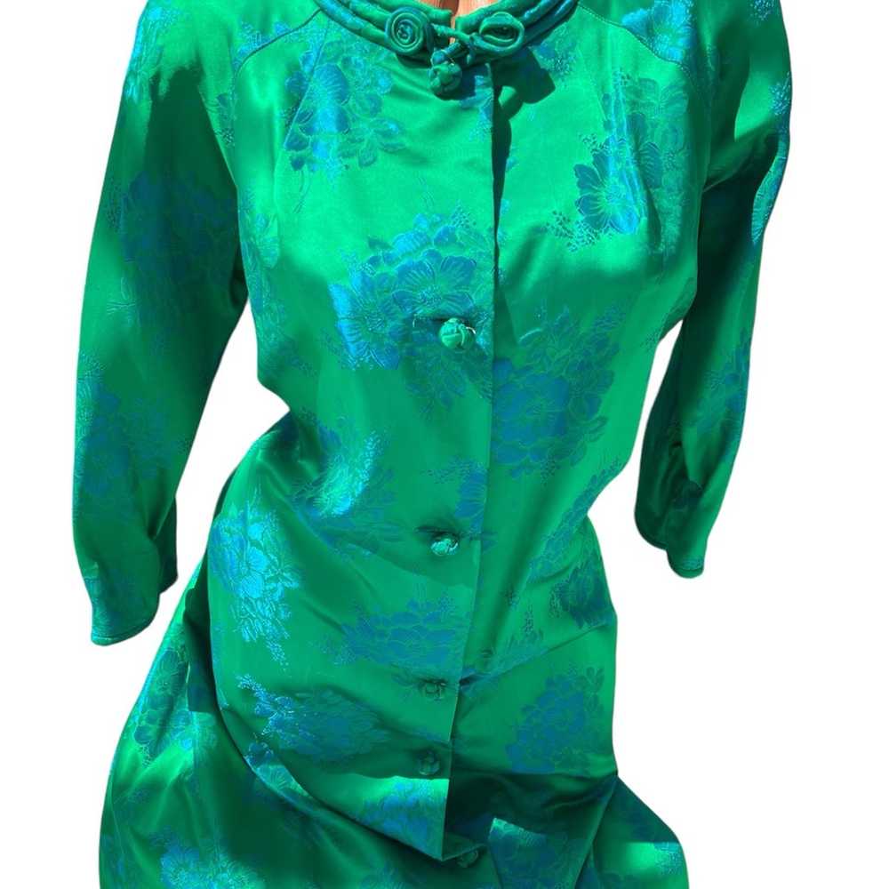 Vtg  Maxan Green Blue Floral Brocade Dress Maxi s… - image 3