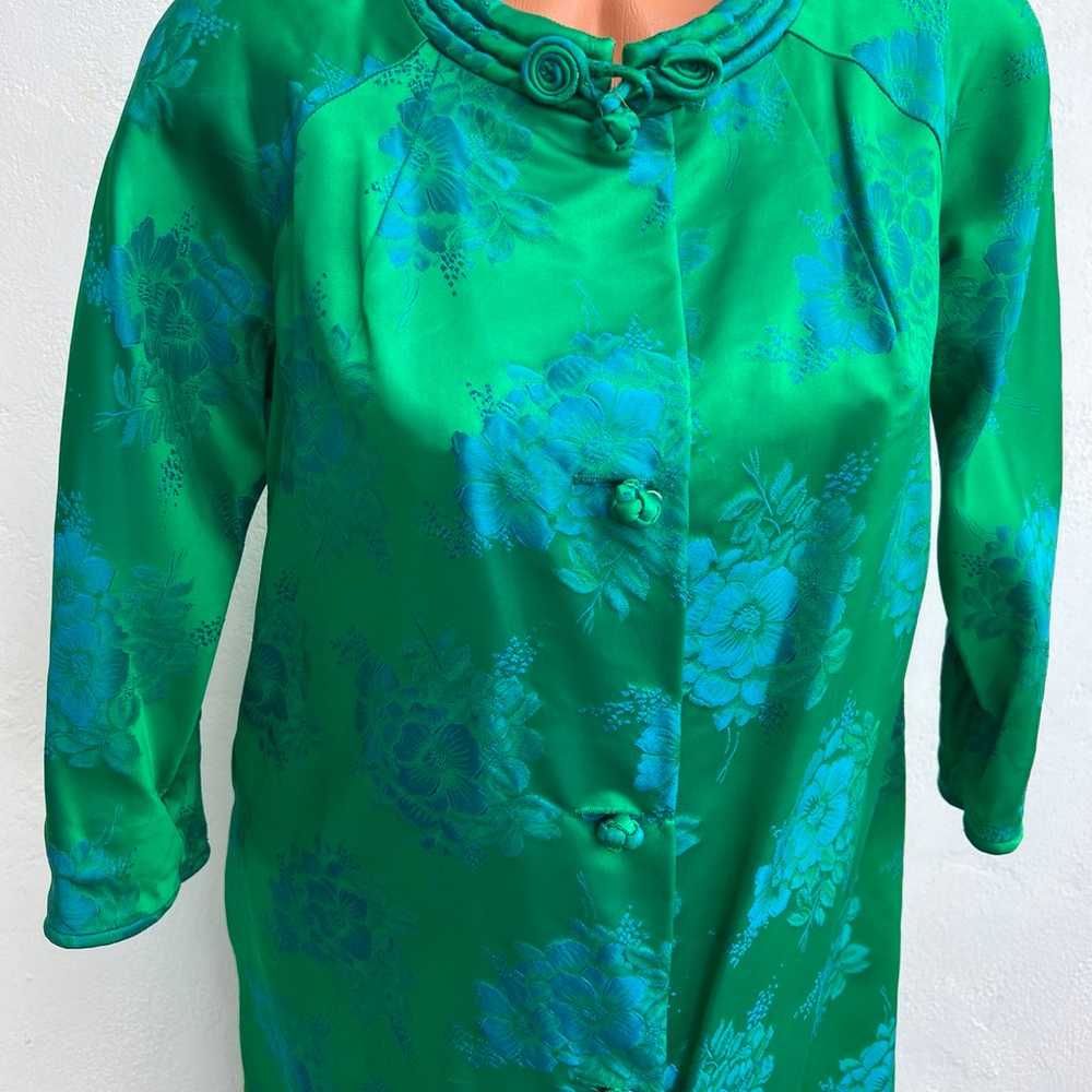 Vtg  Maxan Green Blue Floral Brocade Dress Maxi s… - image 4