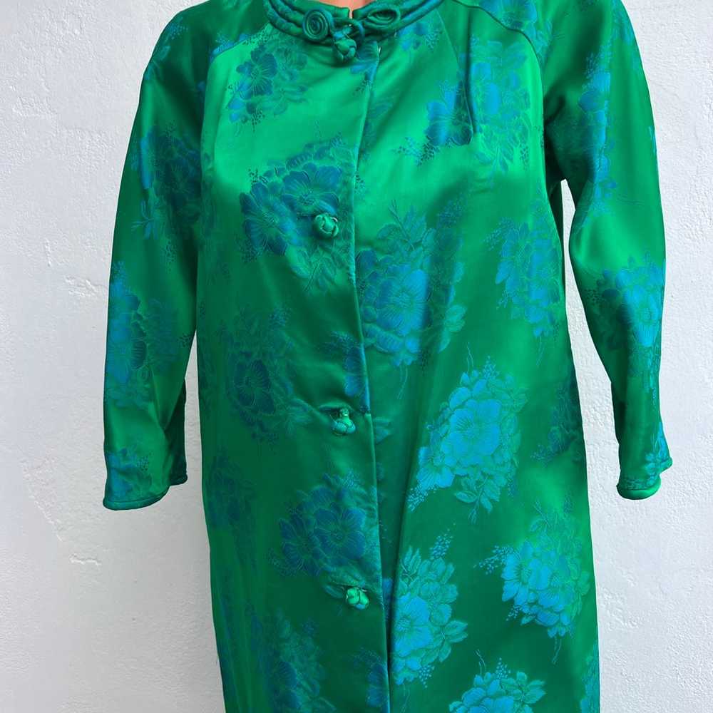Vtg  Maxan Green Blue Floral Brocade Dress Maxi s… - image 5