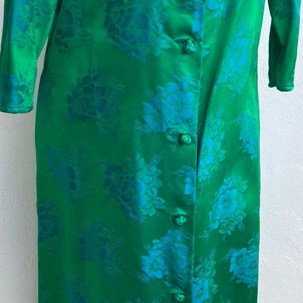 Vtg  Maxan Green Blue Floral Brocade Dress Maxi s… - image 6