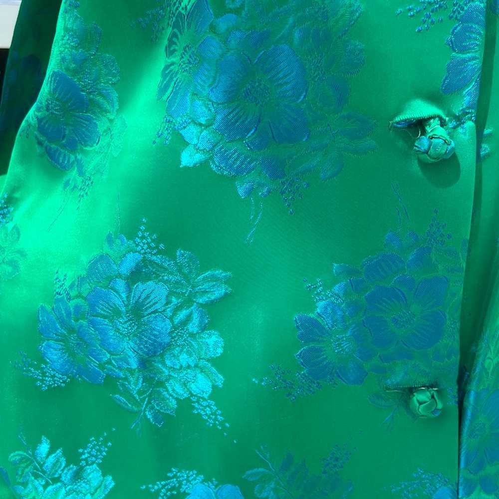 Vtg  Maxan Green Blue Floral Brocade Dress Maxi s… - image 7