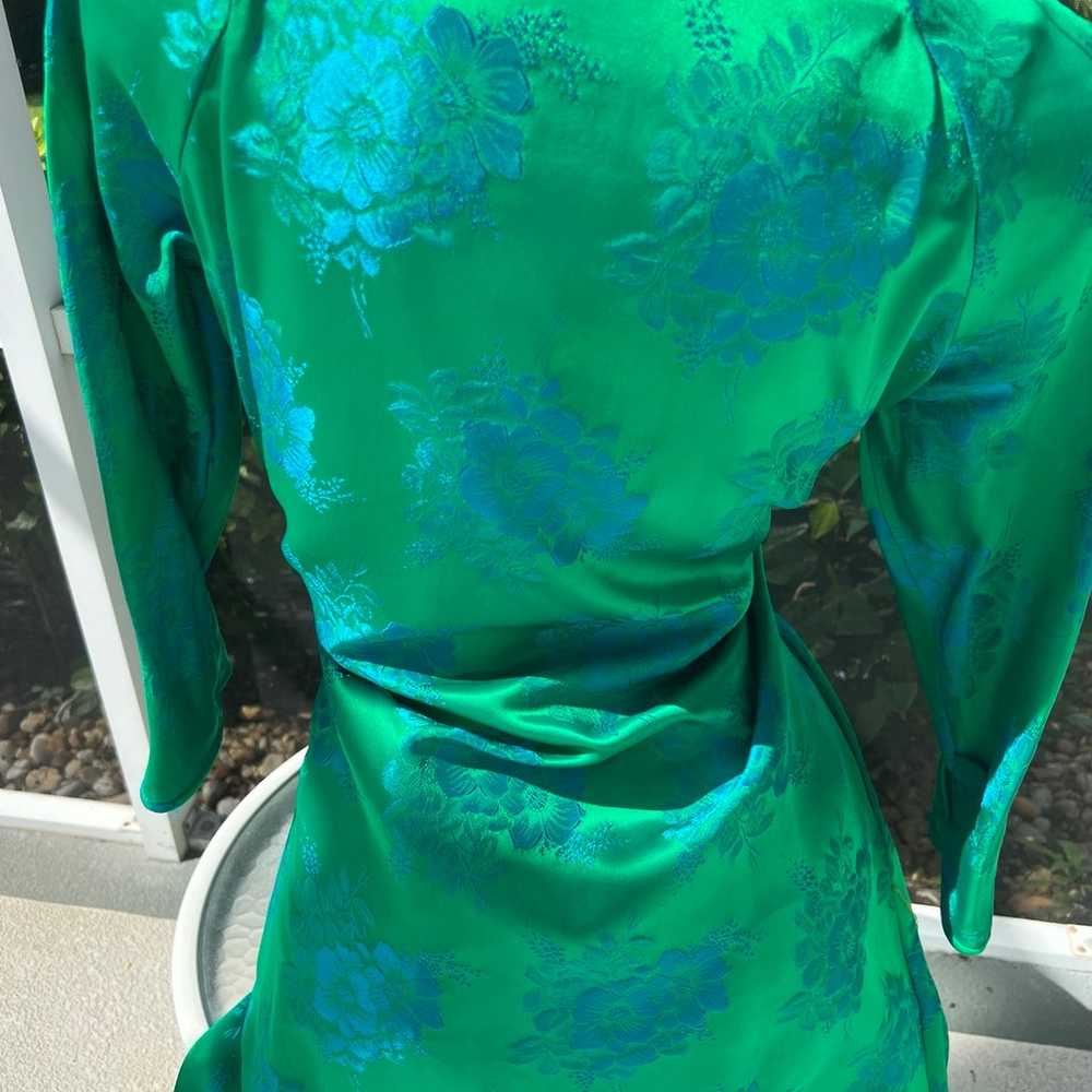 Vtg  Maxan Green Blue Floral Brocade Dress Maxi s… - image 8