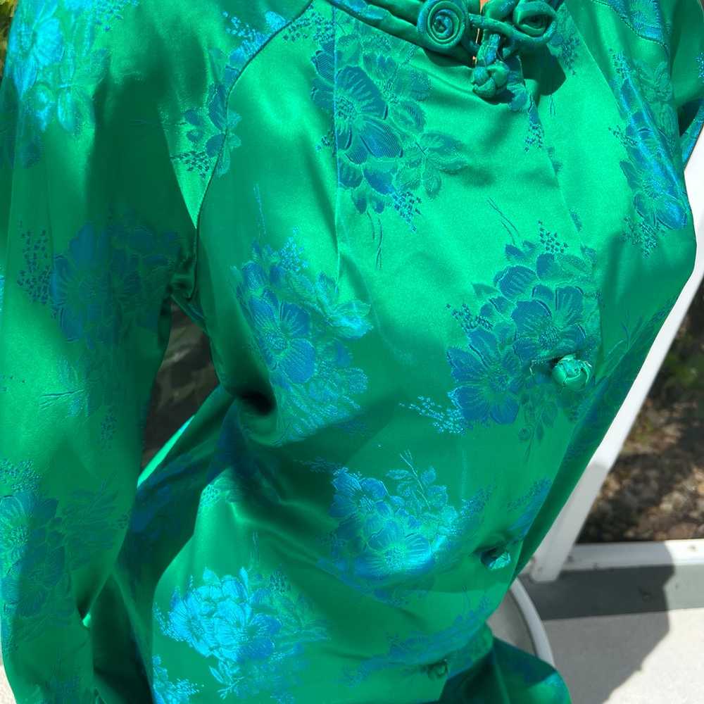 Vtg  Maxan Green Blue Floral Brocade Dress Maxi s… - image 9