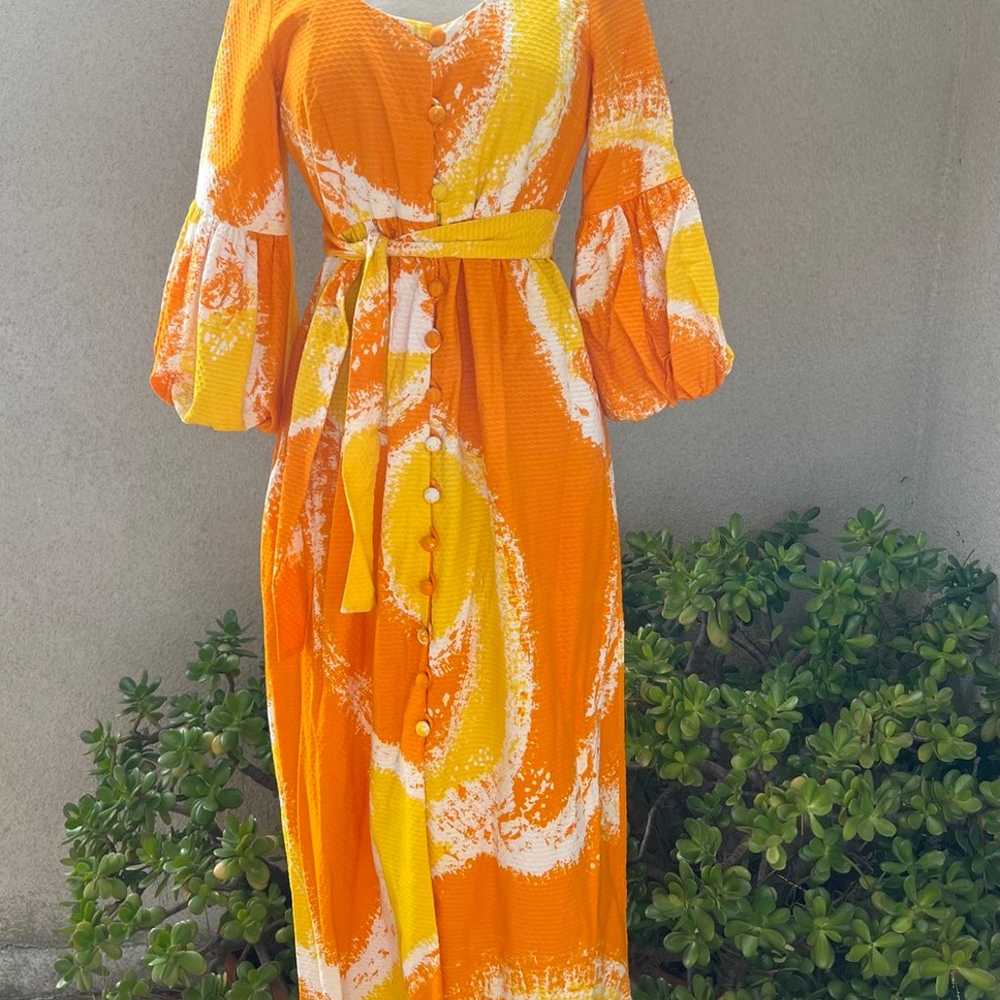 Vintage Hawaiian maxi dress luau orange yellow wh… - image 11