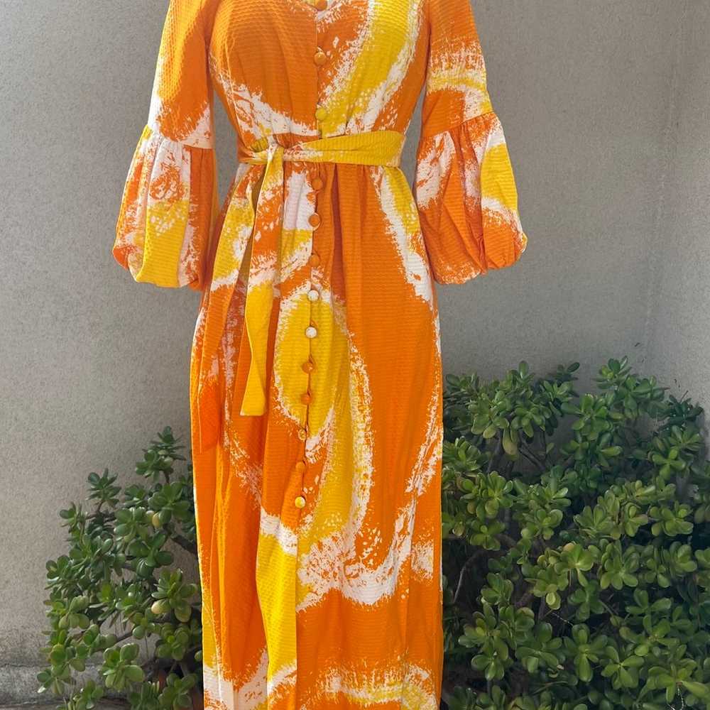 Vintage Hawaiian maxi dress luau orange yellow wh… - image 1