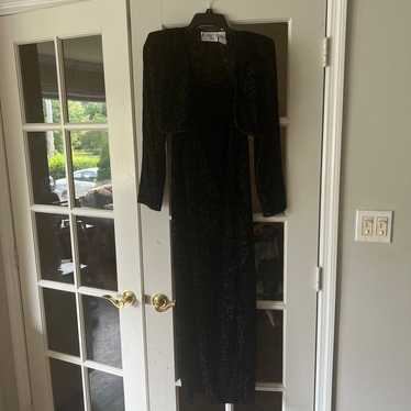 Vintage Black Tie Oleg Cassini Beaded Formal Dres… - image 1