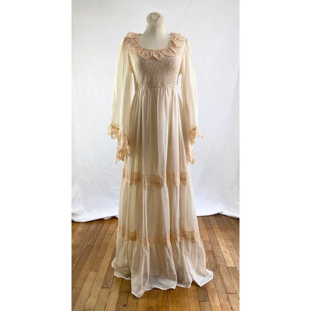 70s Vintage Bohemian Wedding Dress Size S Ivory C… - image 3