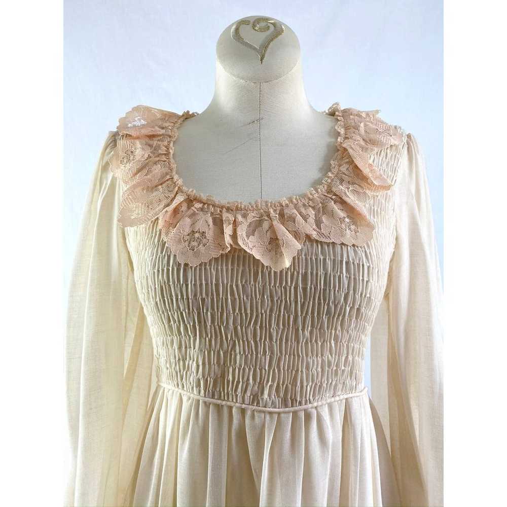 70s Vintage Bohemian Wedding Dress Size S Ivory C… - image 5