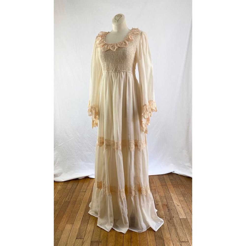 70s Vintage Bohemian Wedding Dress Size S Ivory C… - image 8