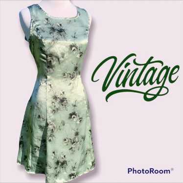 Vintage Pastel Green Satiny Floral Sleeveless Min… - image 1