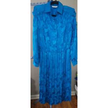 Vintage Argenti Blue Floral Dress Pleated Skirt P… - image 1