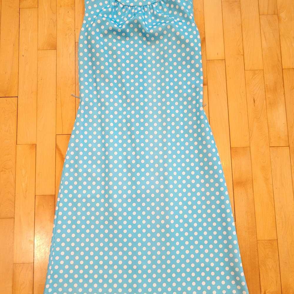 Vtg 60s 70s Sky Blue Polka Dot Sleeveless Dress S… - image 4