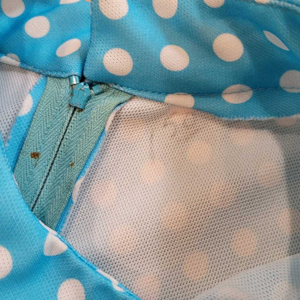 Vtg 60s 70s Sky Blue Polka Dot Sleeveless Dress S… - image 6