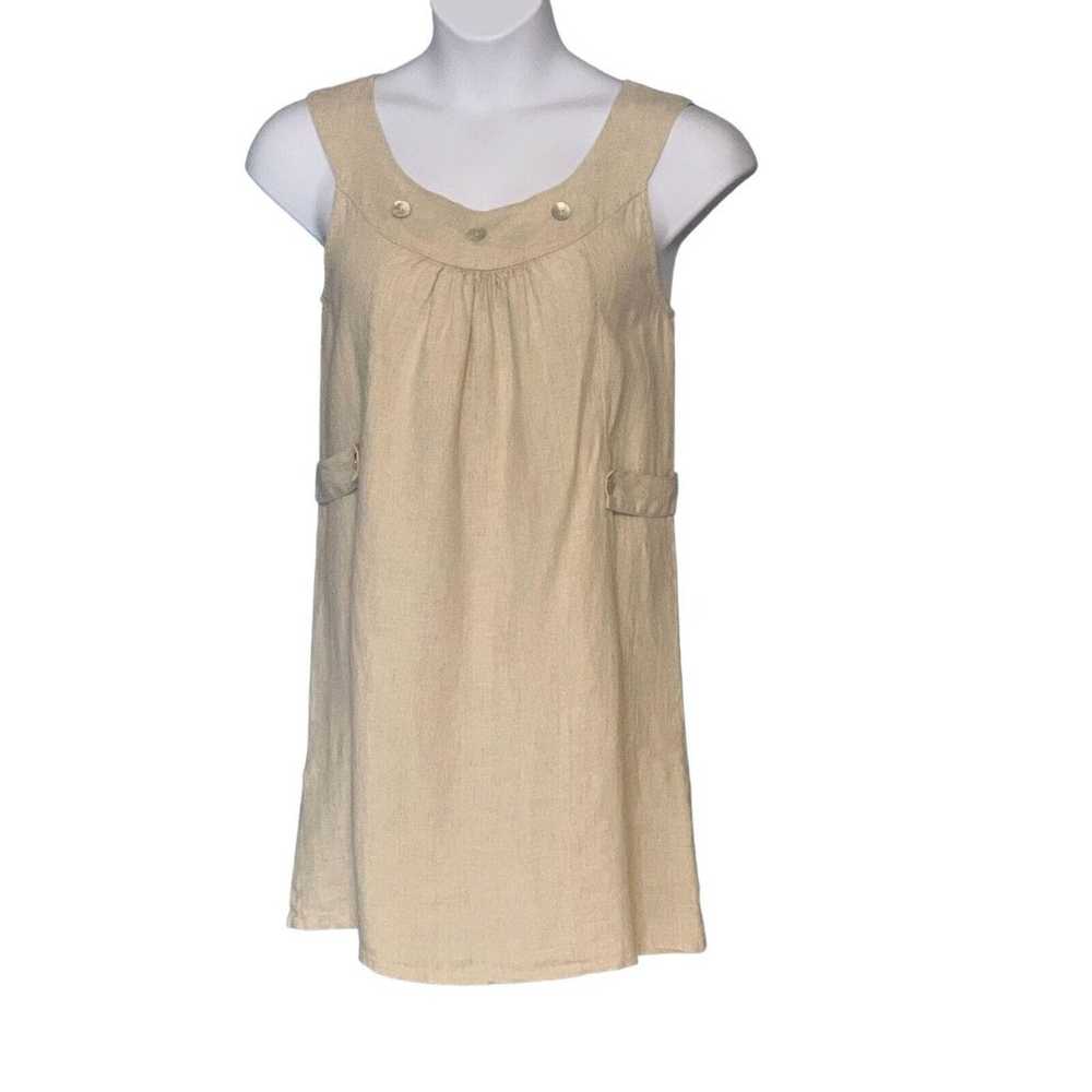 Vintage Match Point Medium Linen Dress Boho Khaki… - image 1