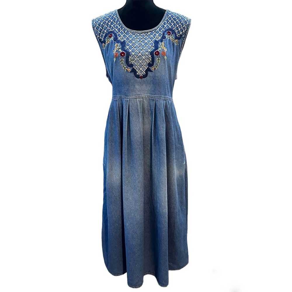 Vintage Denim Midi Dress Sz M - image 1