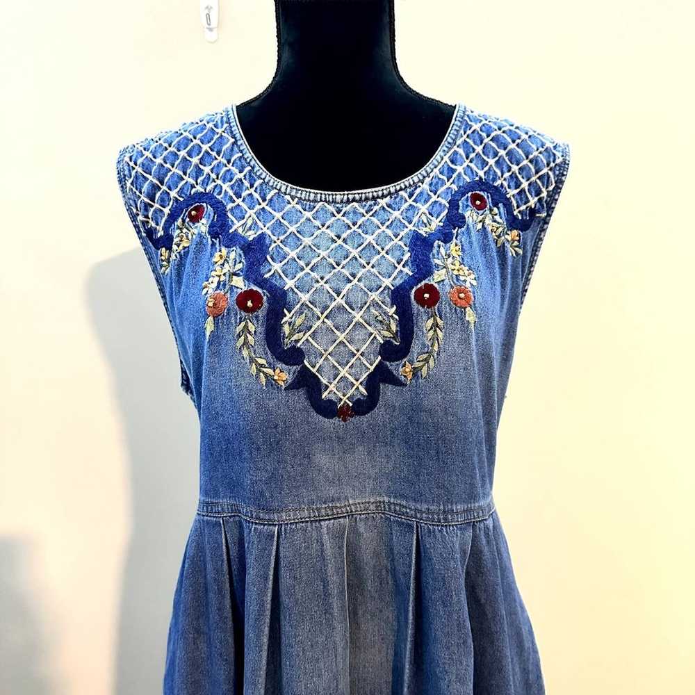 Vintage Denim Midi Dress Sz M - image 3