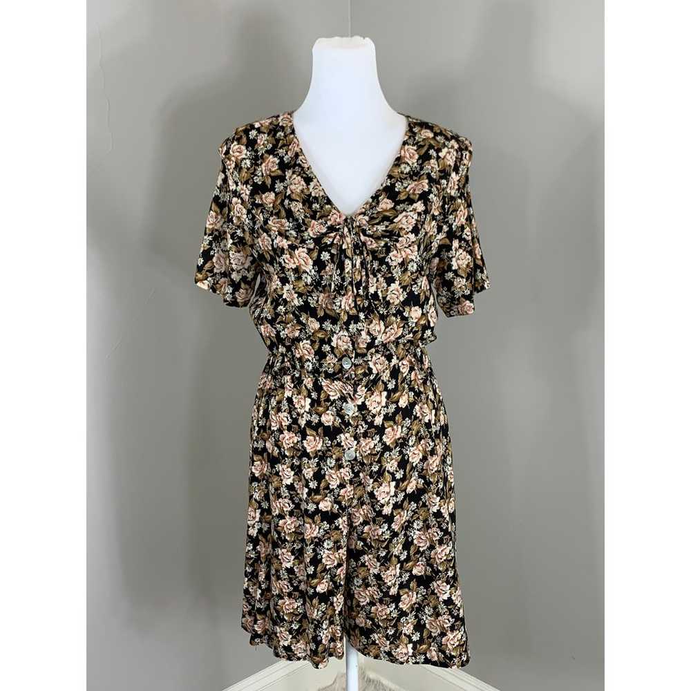 Vintage 80s 90s Romper Dark Floral CottageCore Gr… - image 4