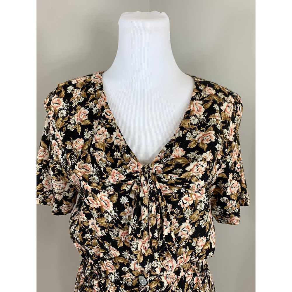 Vintage 80s 90s Romper Dark Floral CottageCore Gr… - image 5