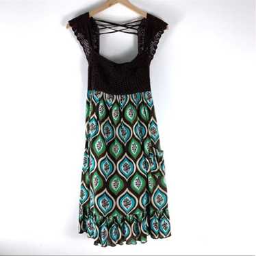 Vintage Crochet Y2K Dress Boho Cottagecore Brown