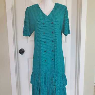 Vintage Teal Polka-dot Dress - image 1