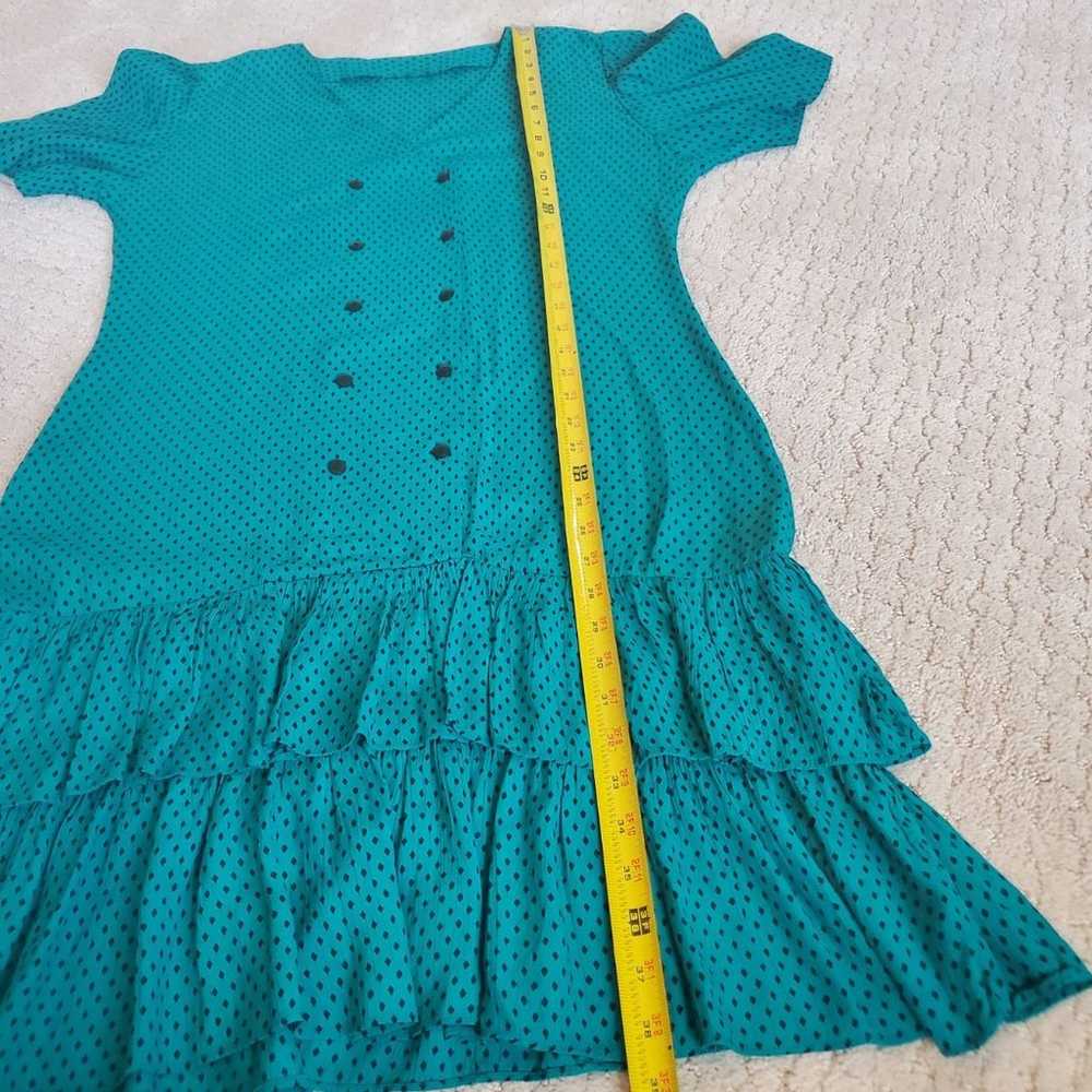 Vintage Teal Polka-dot Dress - image 9