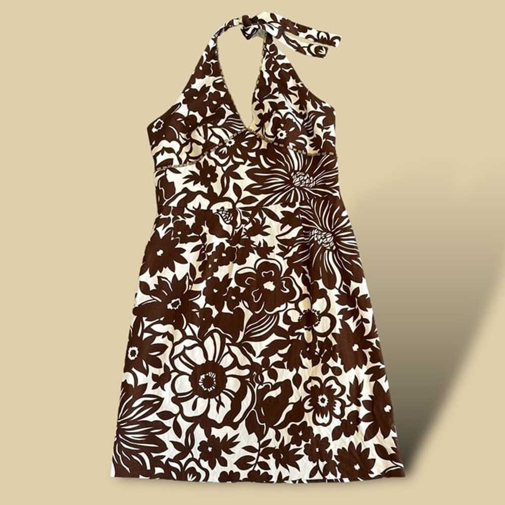 Donna Ricco Halter Dress | Botanical Brown Floral… - image 1