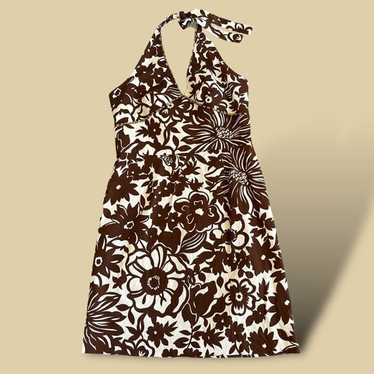 Donna Ricco Halter Dress | Botanical Brown Floral… - image 1