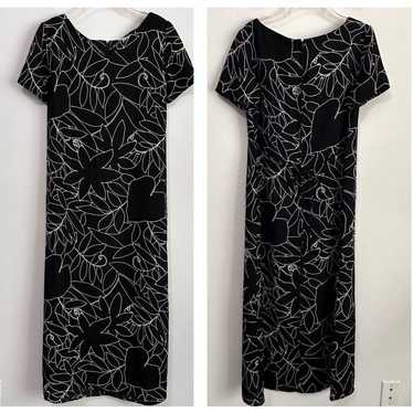 Maggy London Midi Dress 8 Black Doodle Floral Tie… - image 1