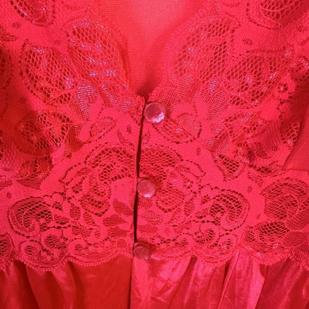 Vintage Long Red Poly and Lace Womens Robe Linger… - image 3