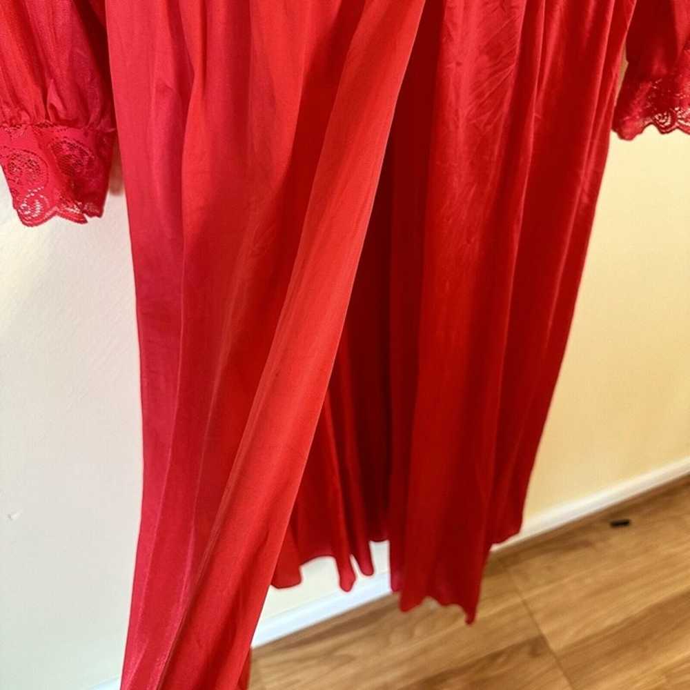 Vintage Long Red Poly and Lace Womens Robe Linger… - image 4