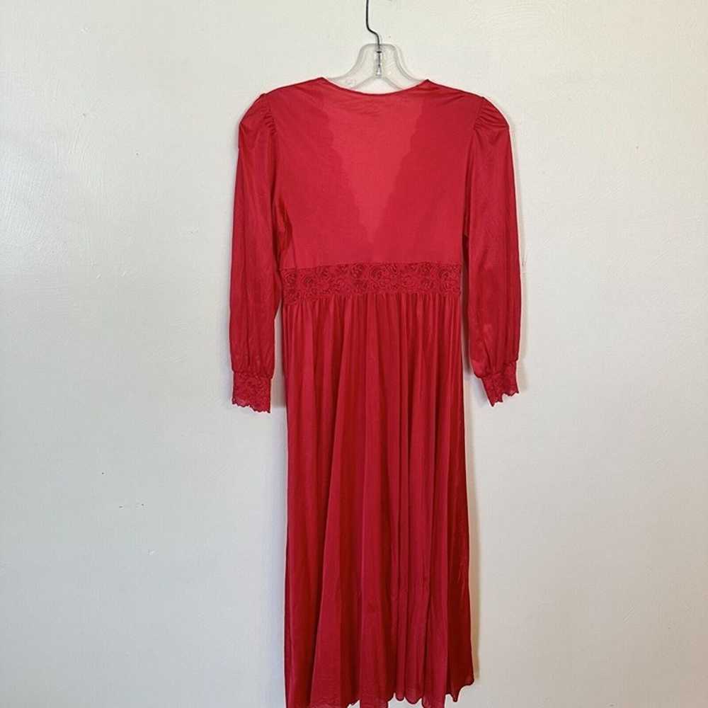 Vintage Long Red Poly and Lace Womens Robe Linger… - image 5