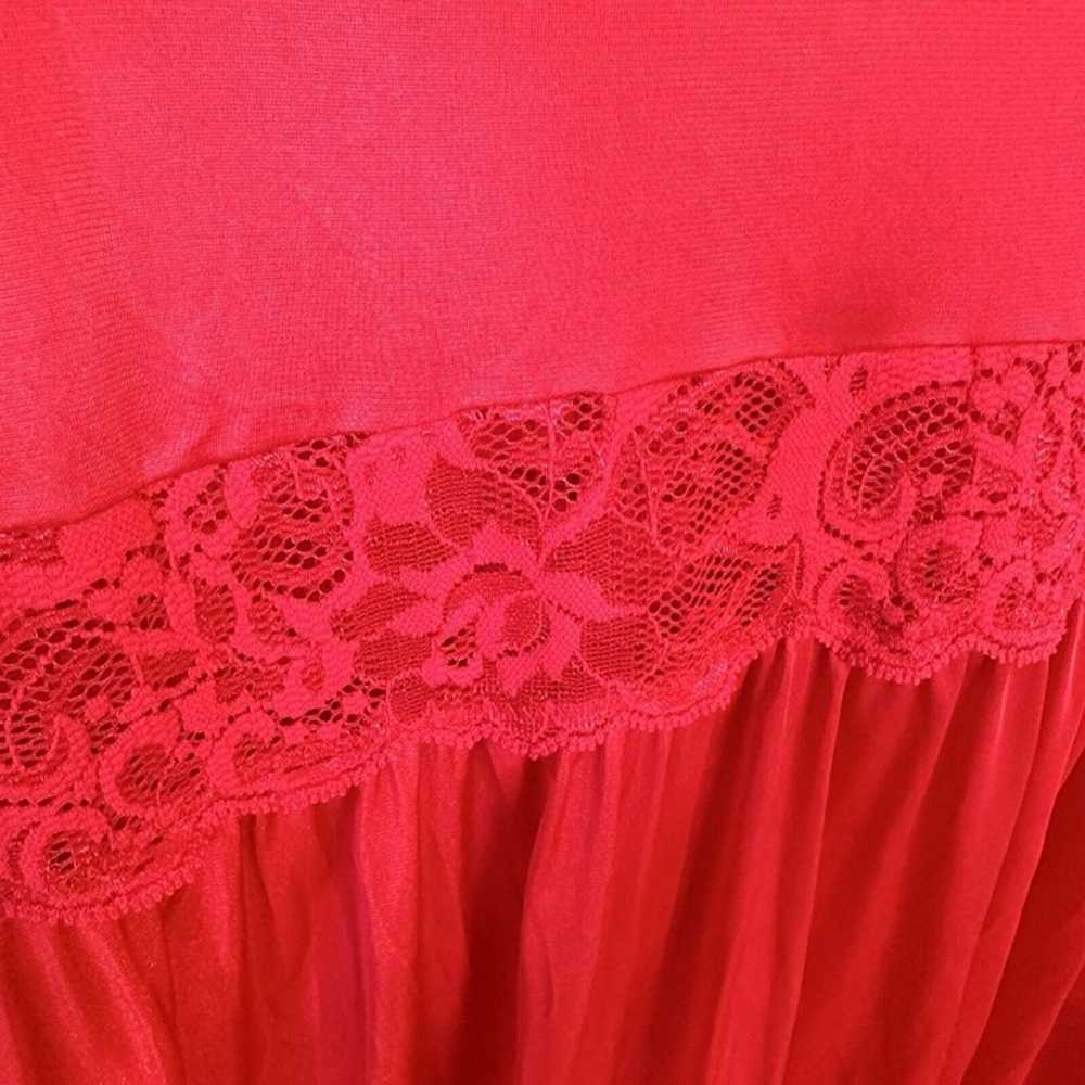 Vintage Long Red Poly and Lace Womens Robe Linger… - image 6