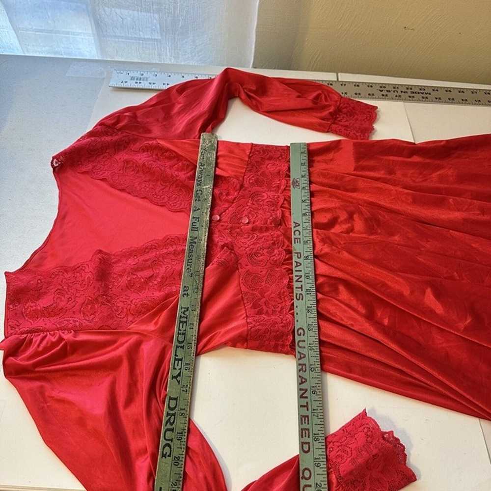 Vintage Long Red Poly and Lace Womens Robe Linger… - image 7