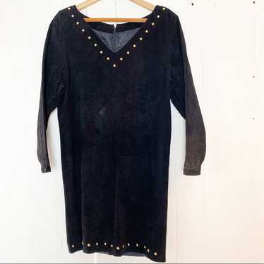 Vintage Black Suede Gold Studded Dress Women’s Si… - image 1