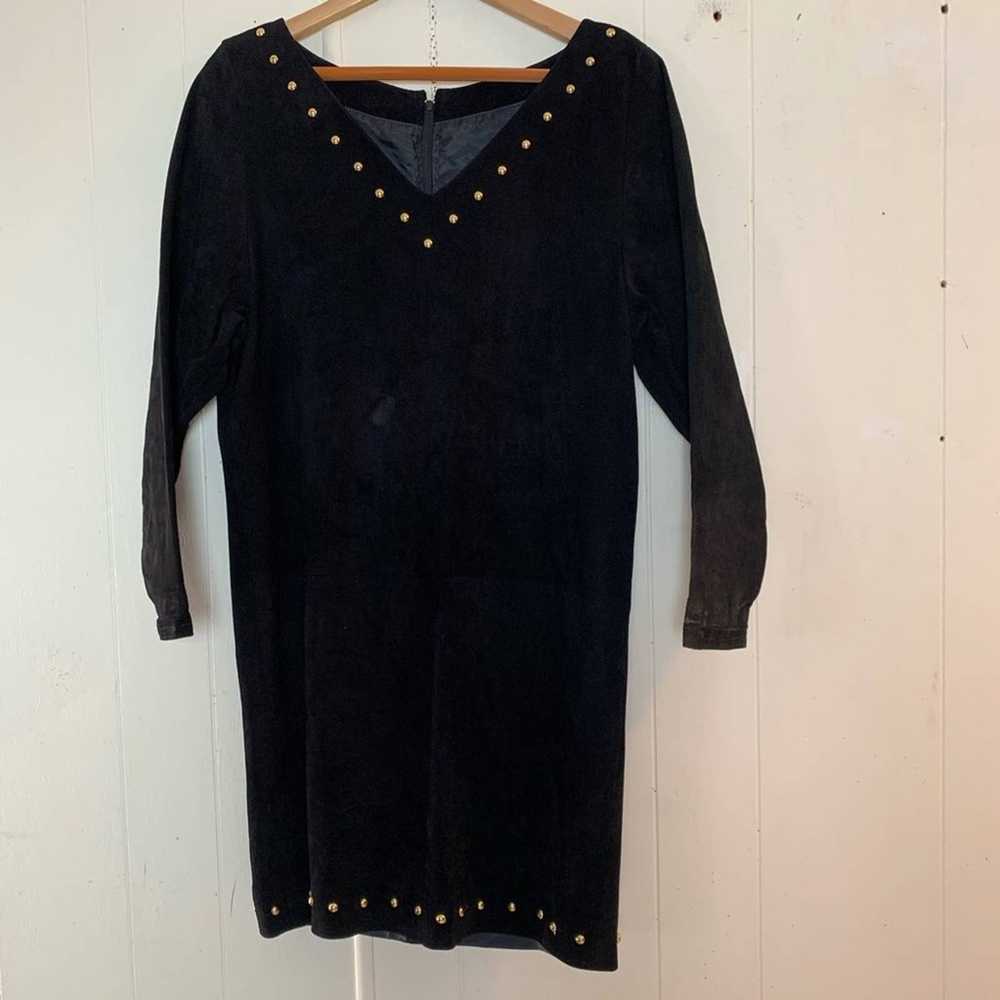 Vintage Black Suede Gold Studded Dress Women’s Si… - image 7