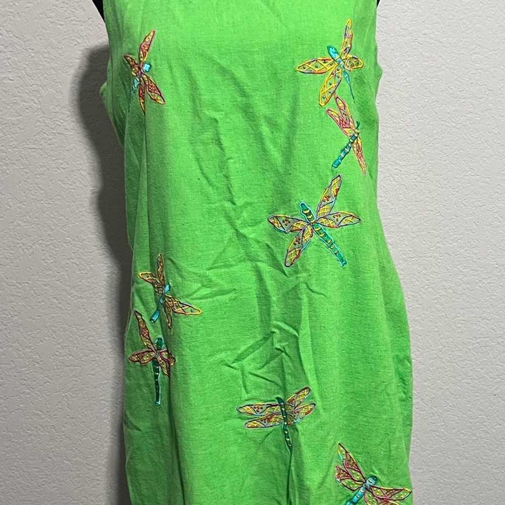 Vintage 90’s Carolina Colours Green Linen Dragonf… - image 1