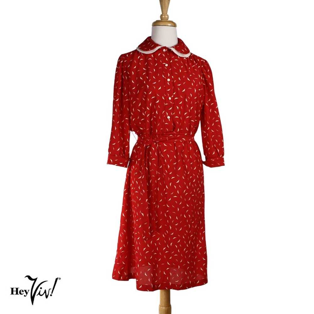 Vintage 70s Jen Jen Red & White Print Day Dress P… - image 1