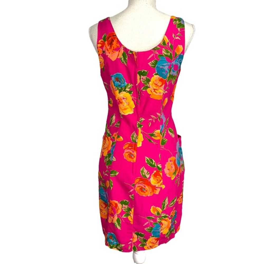 Vintage 90s Hot Pink Floral Sleeveless Mini Dress… - image 2