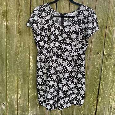 Vintage Y2K 2000s 90s Black white floral romper - image 1