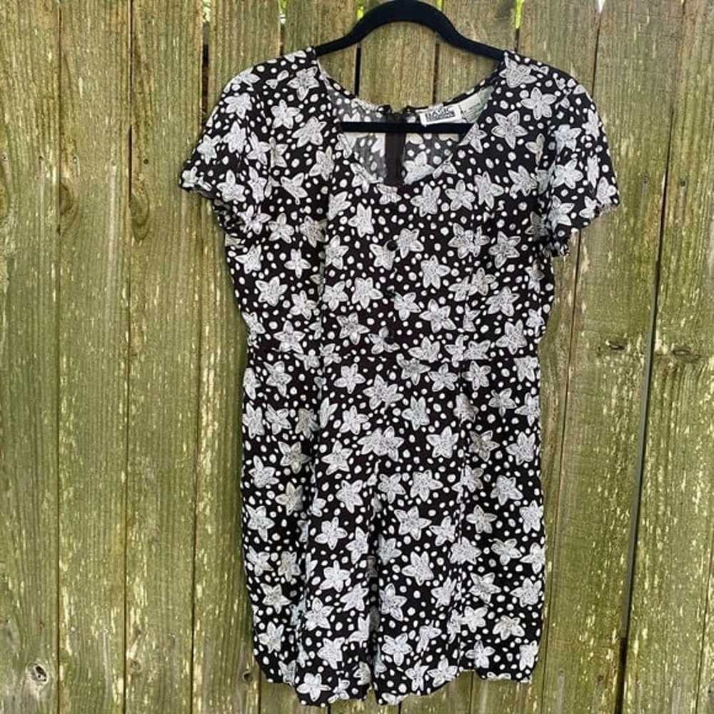 Vintage Y2K 2000s 90s Black white floral romper - image 6