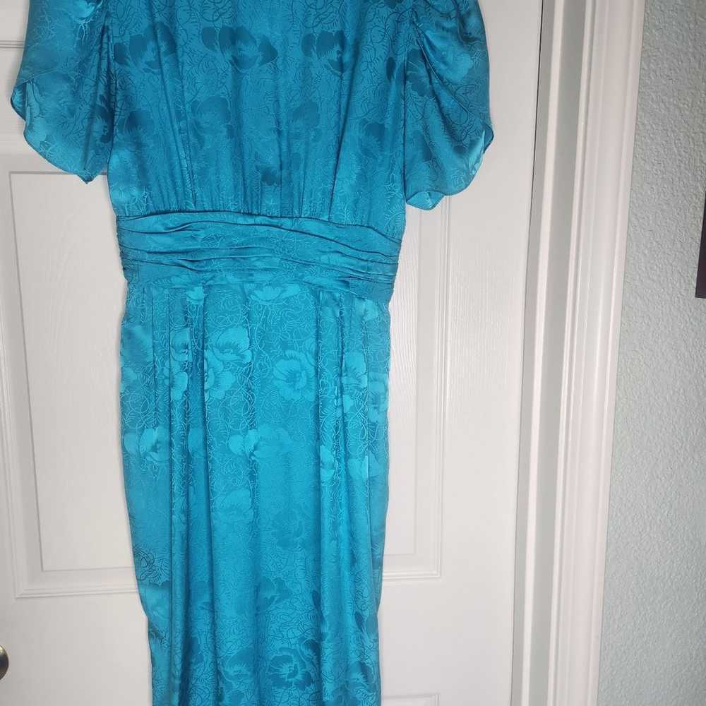 Vintage MS Chaus 8 AquaBlue 100% SILK ShrtslvelsP… - image 1