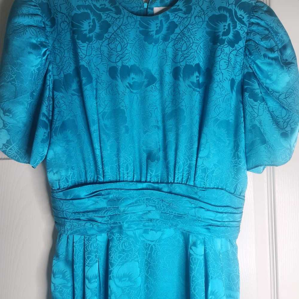 Vintage MS Chaus 8 AquaBlue 100% SILK ShrtslvelsP… - image 2